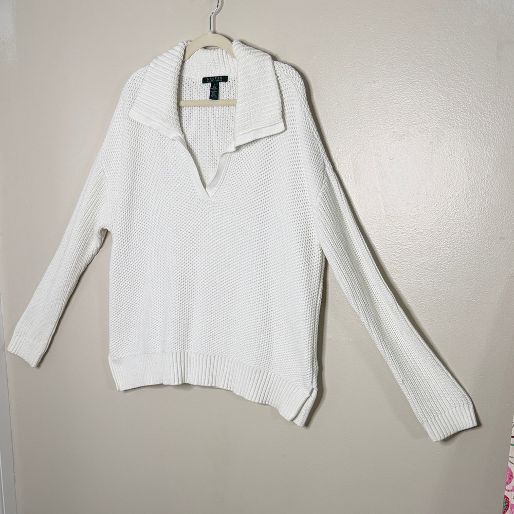 Lauren Ralph Lauren V-Neck Sweater in White Size XL - Picture 2 of 11